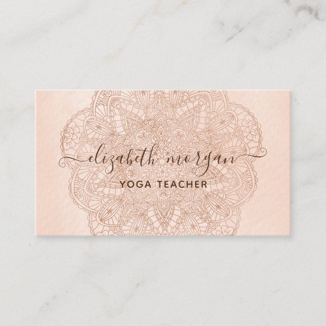 Cartão De Visita Mandala Script Blush Pink Watercolor Modern (Frente)