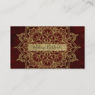 Cartão De Visita Mandala Vermelho Vinho Fundo & Glamour Dourado Chi