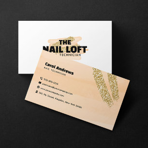 Cartão De Visita Manicure de Unhas de Pêssego Dourado Brilhante Sal
