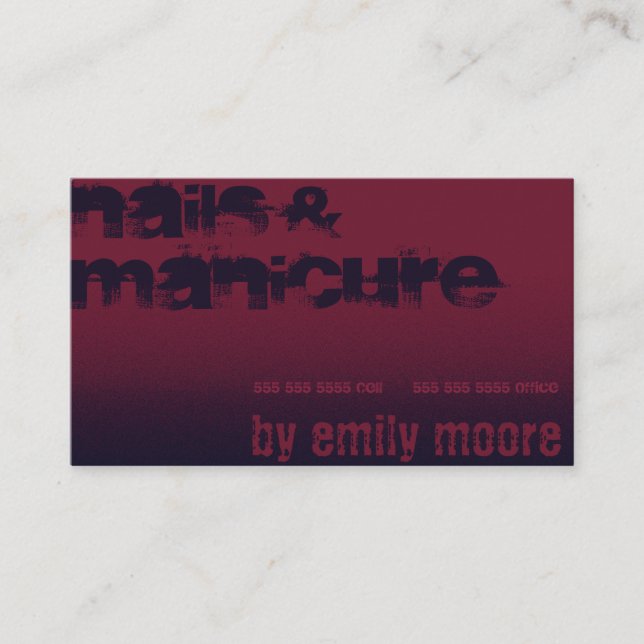 Cartão De Visita Manicure Modern Burgundy Purple Nail Designer (Frente)