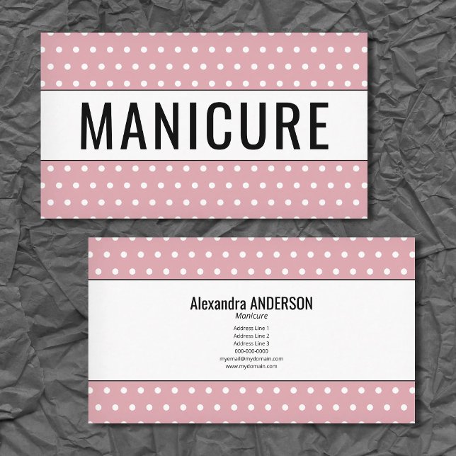 Cartão De Visita Manicure - Polka Dots Pink (Manicure - Polka Dots Pink Business Card)