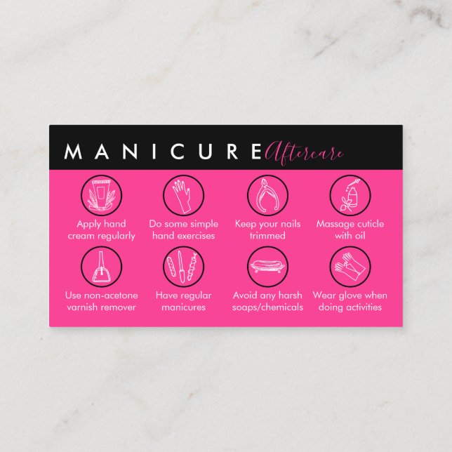 Cartão De Visita manicure pós-tratamento ponta Neon Pink (Verso)