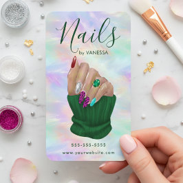 Cartão De Visita Manicurist Artist Chic Nail Studio Stylish Opal
