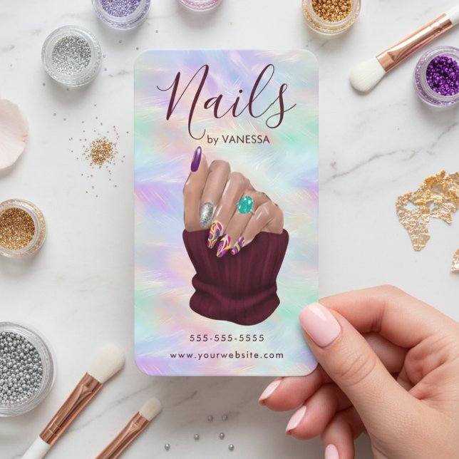Cartão De Visita Manicurist Artist Nail Art Studio Stylish Opal (Criador carregado)