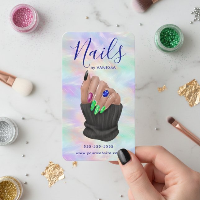 Cartão De Visita Manicurist Artist Nail Art Studio Stylish Opal (Criador carregado)