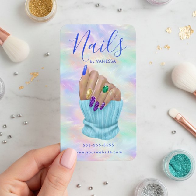 Cartão De Visita Manicurist Artist Nail Art Studio Stylish Opal (Criador carregado)