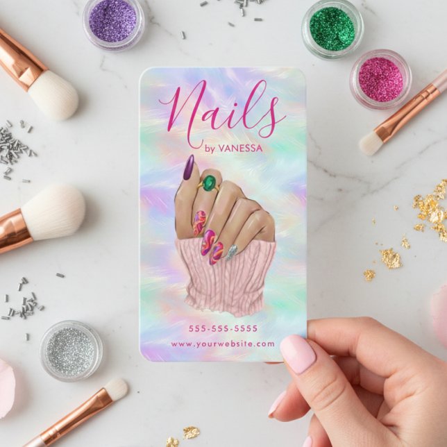 Cartão De Visita Manicurist Artist Stylish Nail Salon Chic Opal (Criador carregado)