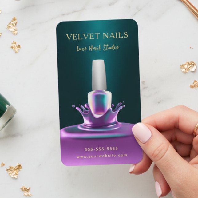 Cartão De Visita Manicurist Nail Artist Dark Green Blush Pink Chic (Criador carregado)