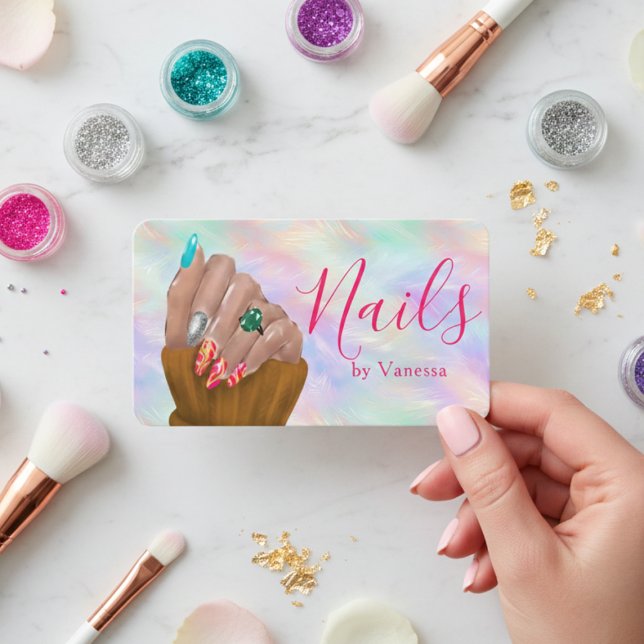 Cartão De Visita Manicurist Nail Artist Studio Chic Iridescent Opal (Criador carregado)