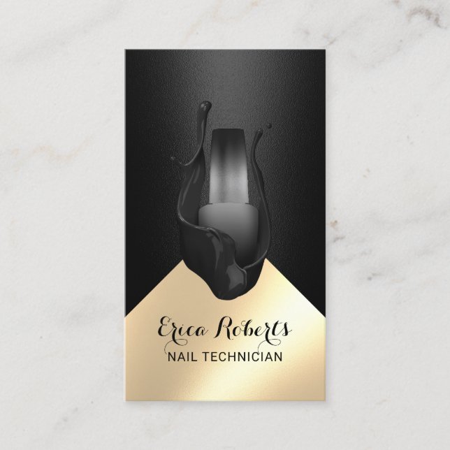 Cartão De Visita Manicurist Nail Salon Polonês e Dourado (Frente)