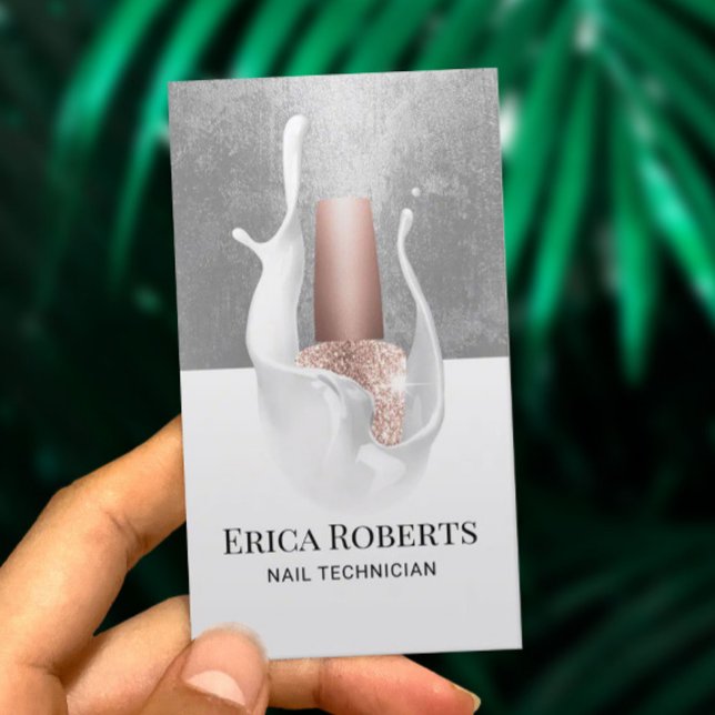 Cartão De Visita Manicurista de abertura de prata moderna do Salon  (Criador carregado)