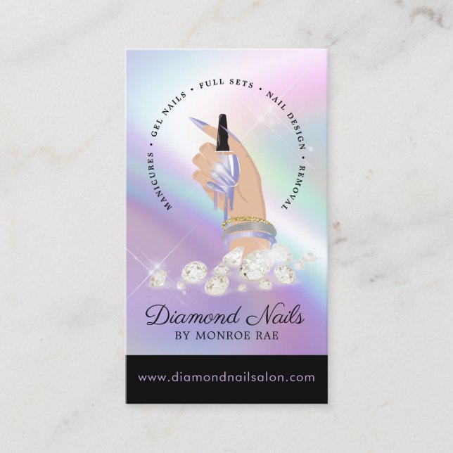 Cartão De Visita Manicurista de Arte do Nail Salon Nail Tech Diamon (Frente)
