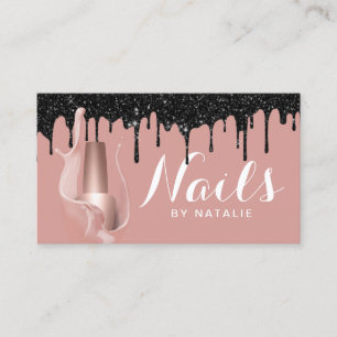 Cartão De Visita Manicurista de Discos Pretos Dourados com Rosa de