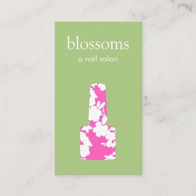 Cartão De Visita Manicurista de salão de unhas rosa e verde (Frente)