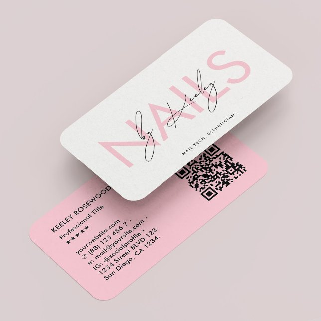 Cartão De Visita Manicurista do técnico das unhas Pastel Pink White (Nail Technician Manicurist Pastel Pink White Business Card
)