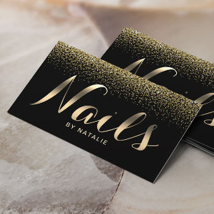 Cartão De Visita Manicurista Dourado moderno Confetti Nail Salon