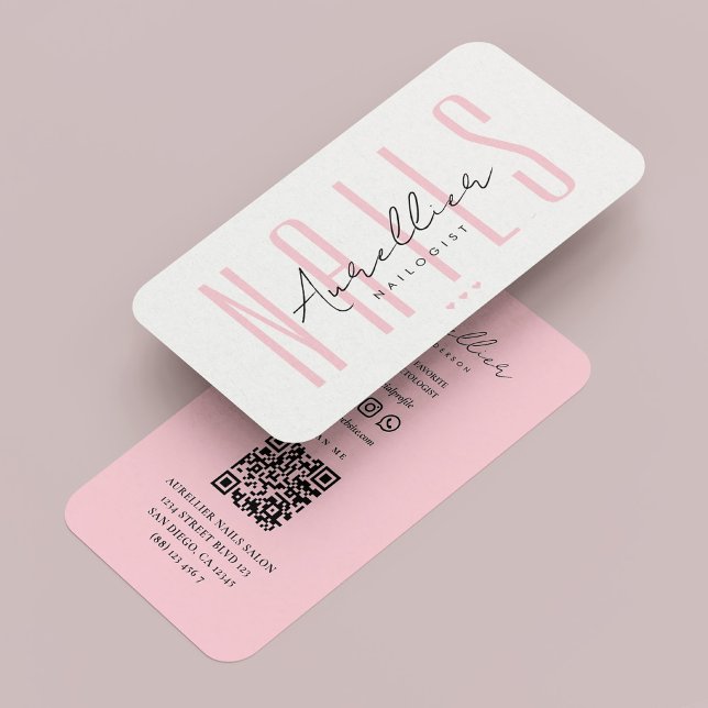 Cartão De Visita Manicurista Mínimo de Estética de Tecnologia Nail  (Minimal Nail Tech Aesthetic Pastel Pink Manicurist Business Card
)