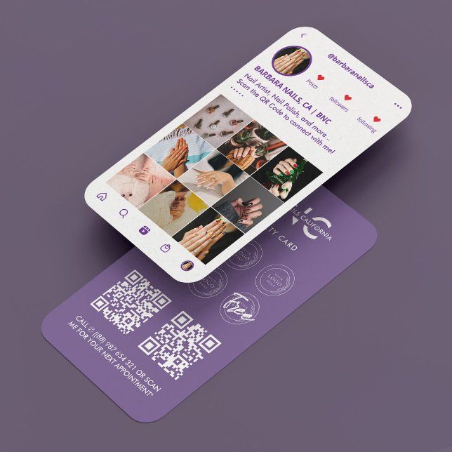 Cartão De Visita Manicurista Nail Artist Tech IG Dusty Purple (Manicurist Nail Artist Tech IG Loyalty Purple Business Card
)