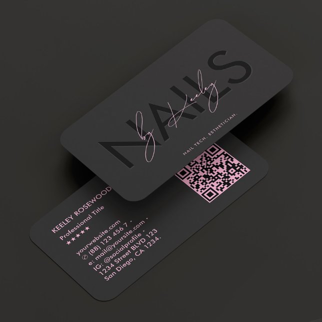 Cartão De Visita Manicurista Nail Tech Nail Artista Preto Rosa (Manicurist Nail Tech Nail Artist Black Pink Business Card
)
