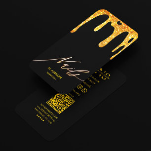 Cartão De Visita Manicurista Técnico de Unhas Preto Amarelo Drip