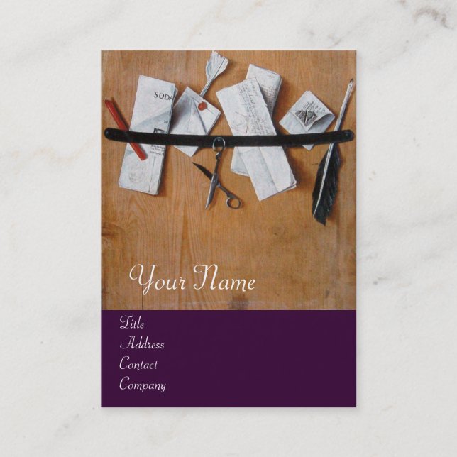 Cartão De Visita MANTEIRA EM MONOGRAMA DE MADEIRA, Púrpura, castanh (Frente)