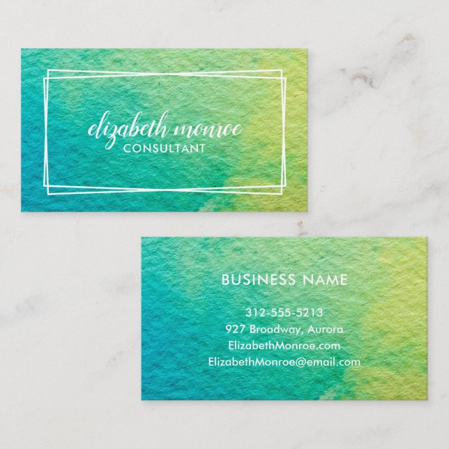 Cartão De Visita Manuscrito de Abstrato de Aquarela Azul Minimalist (Frente/Verso)