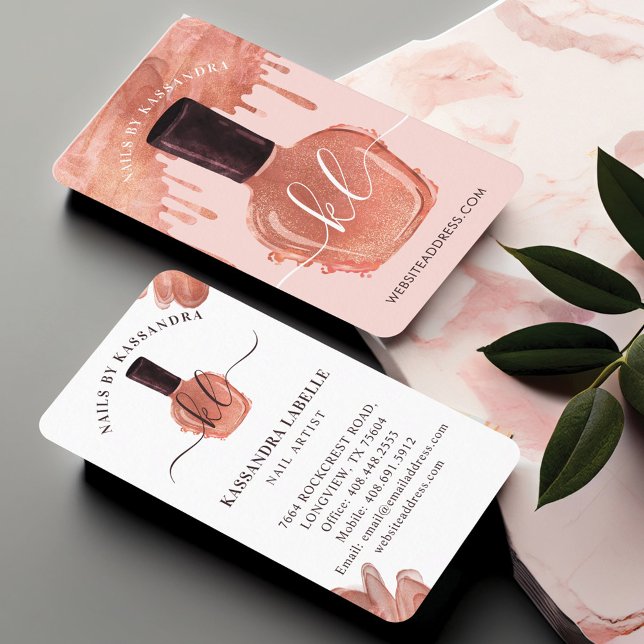 Cartão De Visita Manuscrito De Monograma De Miniaturas Poloneses Co (Glam Gold Drips Nail Polish Bottle Monogram Script Business Card)
