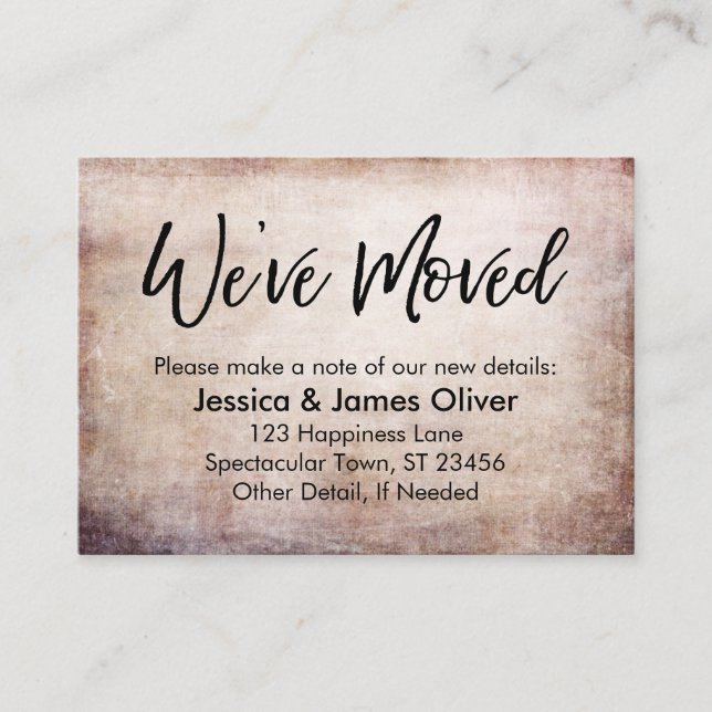 Cartão De Visita Manuscrito "Mudamos" em Grunge Marrom (Frente)