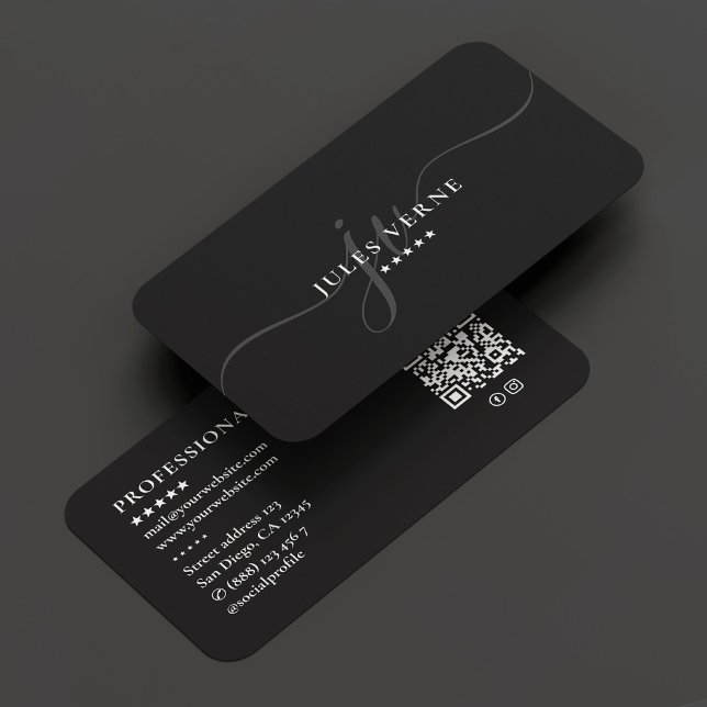 Cartão De Visita Manuscrito profissional mínimo de Cinzas escuras c (Mnimal Professional Monogram Dark Grey Script Business Card
)