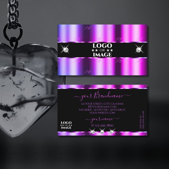 Cartão De Visita Mão púrpura rosa nas Joias de Sparkle pretas Adici (Criador carregado)
