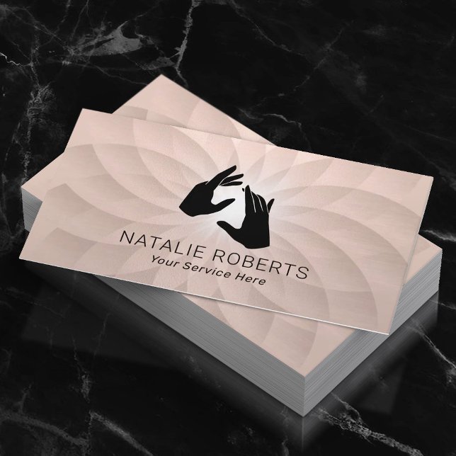 Cartão De Visita Mãos a sarar Massagem espiral Rosa Dourada Spa Sal (Criador carregado)