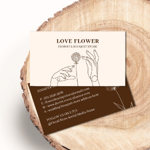 Cartão De Visita Mãos de Flor de Dente-de-Leão Bege Marfim com Rubo