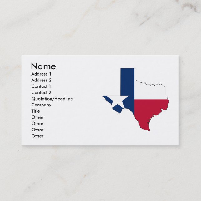 Cartão De Visita Mapa da bandeira de Texas (Frente)