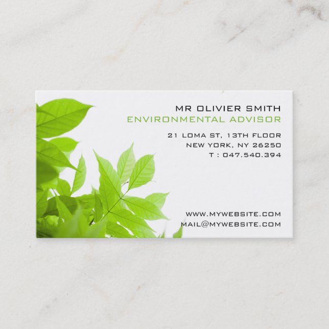 Cartão De Visita Mapa de visita ambiente e de natureza. Tom verde (Frente)