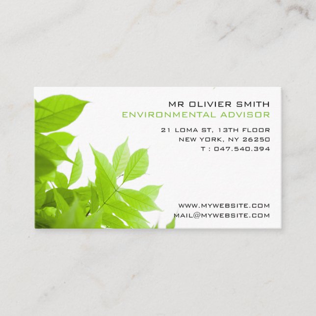 Cartão De Visita Mapa de visita ambiente e de natureza. Tom verde (Frente)