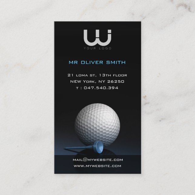 Cartão De Visita Mapa de visita profissional, fundo preto golfe (Frente)