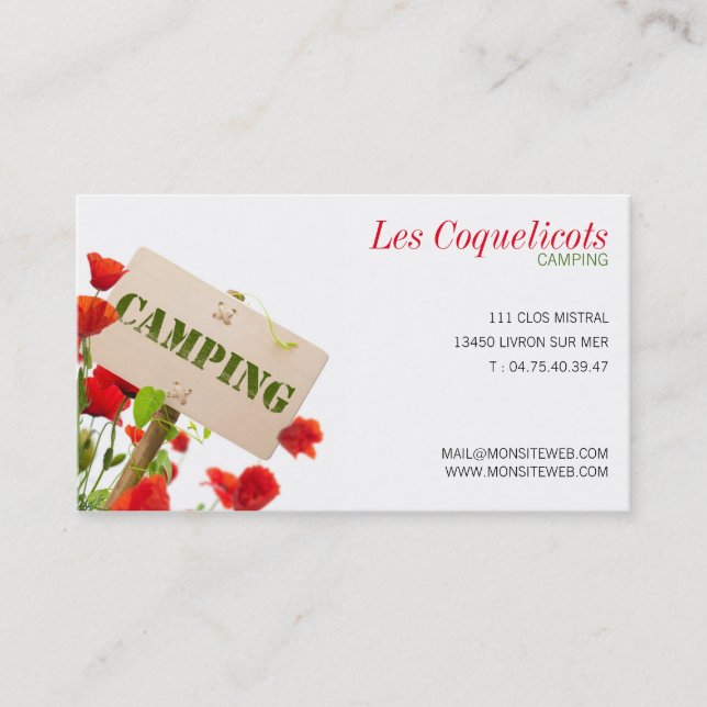 Cartão De Visita Mapa de visita profissional, parque de campismo (Frente)