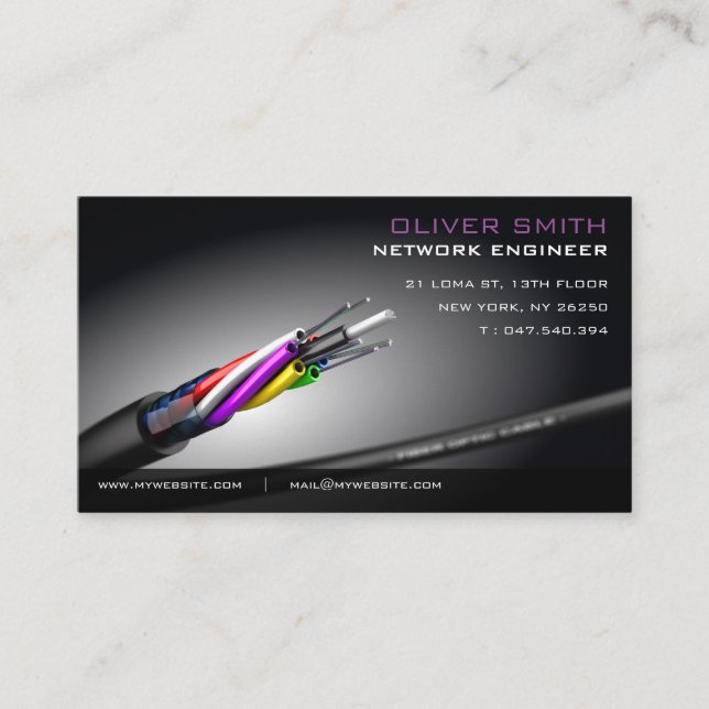 Cartão De Visita Mapa de visita sobre fundo preto rede fibra óptica (Frente)
