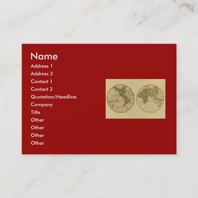 Cartão De Visita Mapa do mundo 1786 da antiguidade por William (Frente)