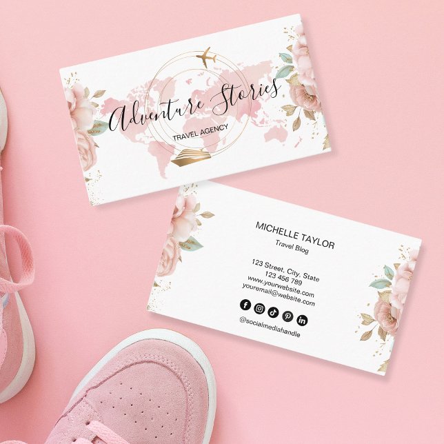 Cartão De Visita Mapa do Mundo Azul do Blog do Viagem da Agência de (Criador carregado)