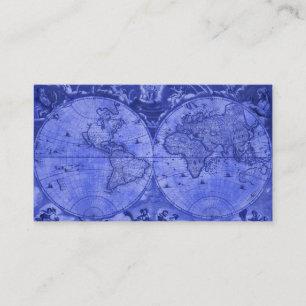 Cartão De Visita Mapa do mundo azul J Blaeu 1664 da antiguidade da