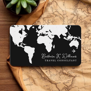 Cartão De Visita Mapa do mundo do consultor viagem b&w