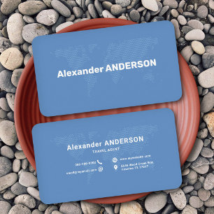 Cartão De Visita Mapa do Mundo Dotado Azul