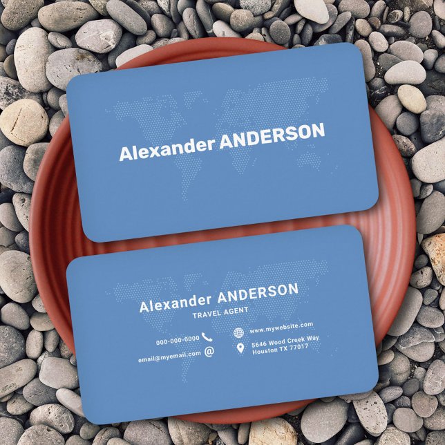 Cartão De Visita Mapa do Mundo Dotado Azul (Blue Dotted World Map Business Card)