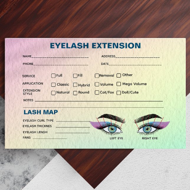 Cartão De Visita Mapa do Registro de Extensão Eyelash Holográfico d (Pastel Holographic Eyelash Extension Record Map Business Card)