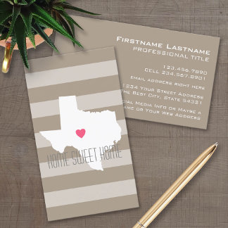 Cartão De Visita Mapa do Texas, Amor pelo Estado Natal com Coração 