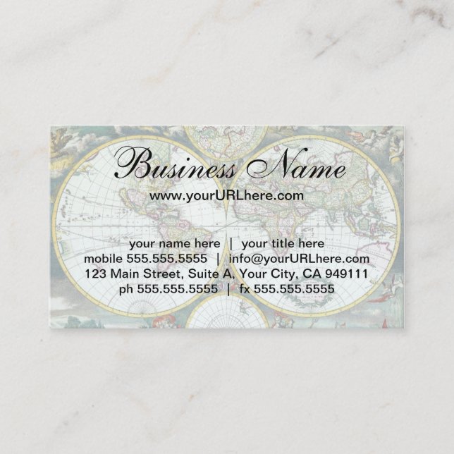 Cartão De Visita Mapa Mundial Antiquado do Século XVII, Frederick D (Frente)