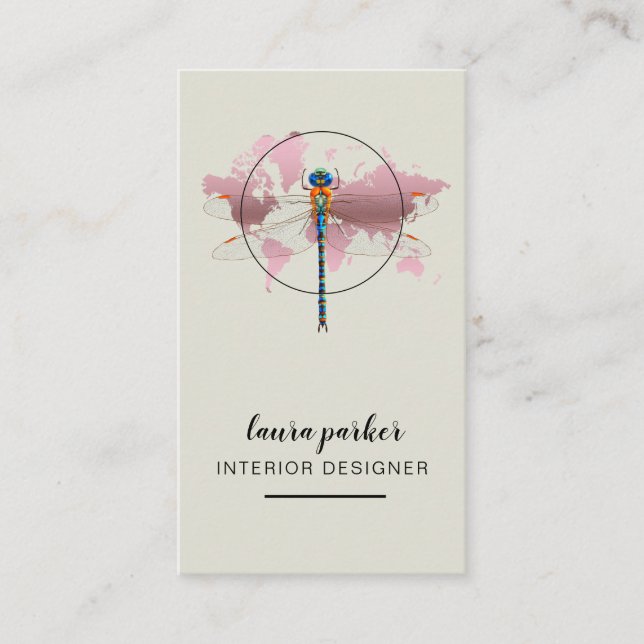 Cartão De Visita Mapa Mundial da Dragonfly Creative Designer (Frente)