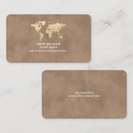 Cartão De Visita Mapa Mundial do Agente de Viagens Elegante Velho M