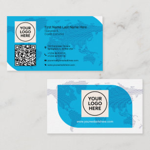 Cartão De Visita Mapa Mundial do Marinho QR Professional Moderno Fo